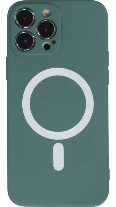 Housse iPhone 13 Pro - Coque en silicone souple avec MagSafe et protection pour caméra - Vert foncé