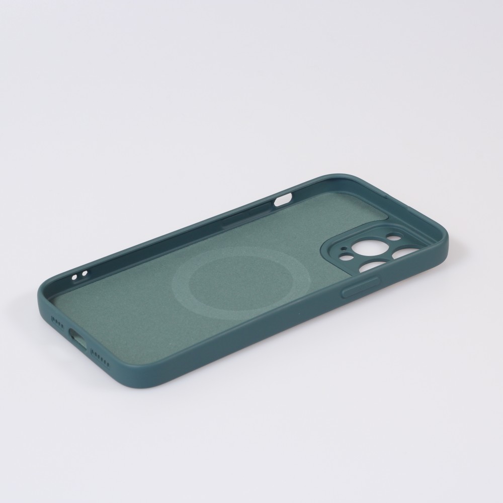 Housse iPhone 15 Pro - Coque en silicone souple avec MagSafe et protection pour caméra - Vert foncé