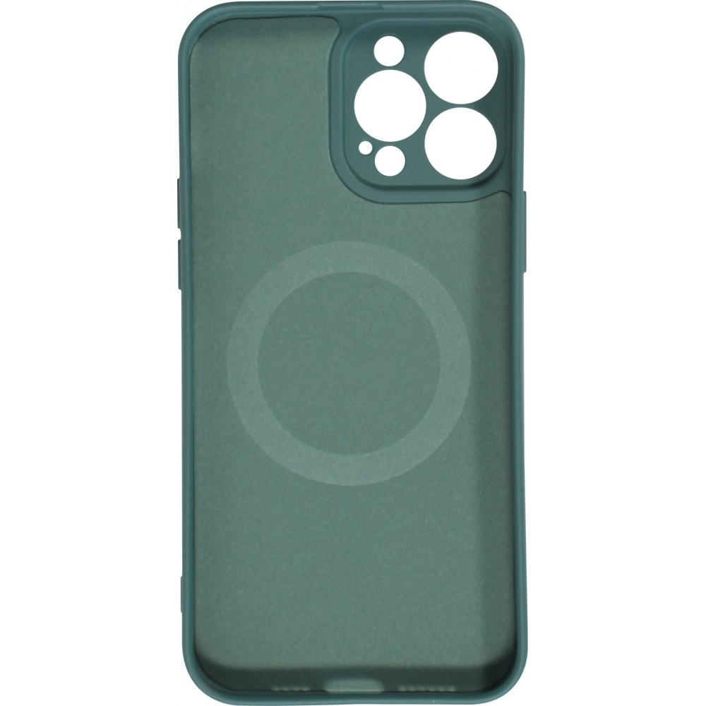 Housse iPhone 13 Pro Max - Coque en silicone souple avec MagSafe et protection pour caméra - Vert foncé