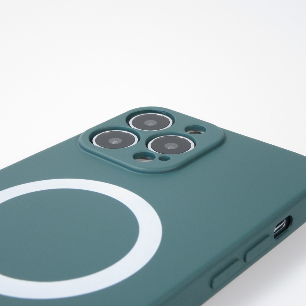 iPhone 15 Pro Case Hülle - Soft-Shell silikon cover mit MagSafe und Kameraschutz - Dunkelgrün
