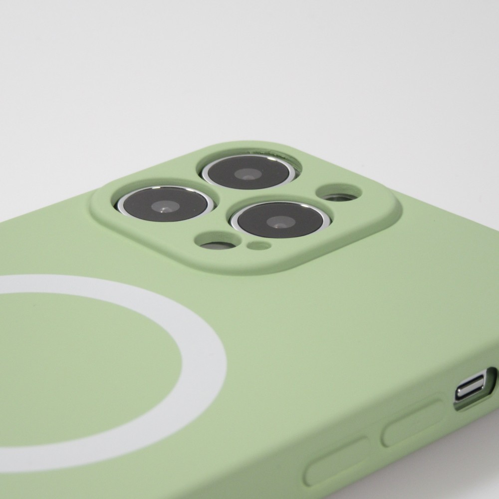 Housse iPhone 15 Pro - Coque en silicone souple avec MagSafe et protection pour caméra - Vert