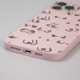 iPhone 13 Pro Max Case Hülle - Gummi Cover funny Cartoon Brüste Tattoo - Rosa