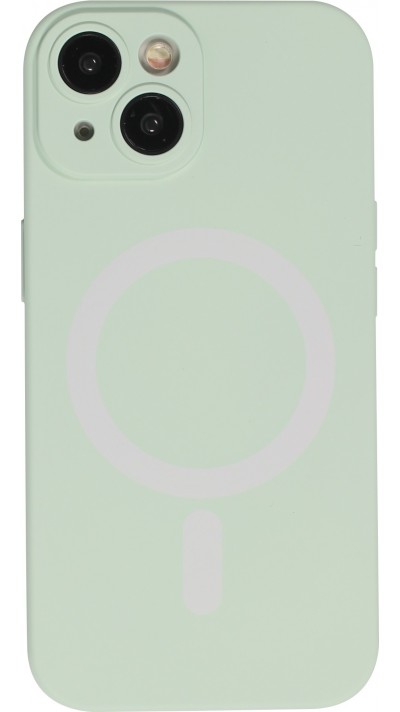 Housse iPhone 15 Plus - Coque en silicone souple avec MagSafe et protection pour caméra - Vert clair