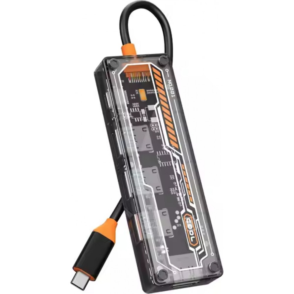 Hub USB-C 5 en 1 transparent look futuriste (3x USB-A, 1x USB-C, 1x HDMI) - Transparent