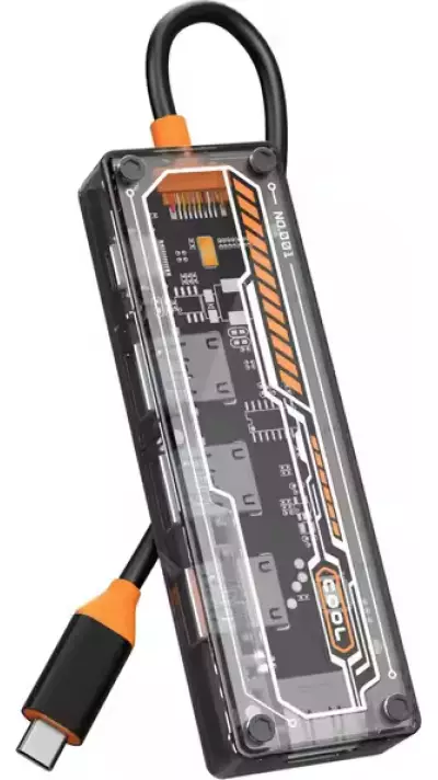 Hub USB-C 5 en 1 transparent look futuriste (3x USB-A, 1x USB-C, 1x HDMI) - Transparent