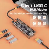 Hub USB-C 5 en 1 transparent look futuriste (3x USB-A, 1x USB-C, 1x HDMI) - Transparent