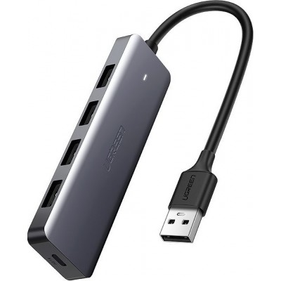 Hub USB Ugreen 4x USB3.2 haute performance transfert rapide 5Gbps avec connecteur d'alimentation micro USB - Gris