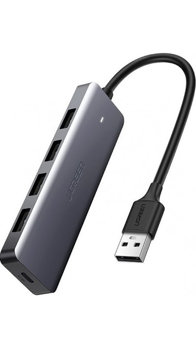Hub USB Ugreen 4x USB3.2 haute performance transfert rapide 5Gbps avec connecteur d'alimentation micro USB - Gris
