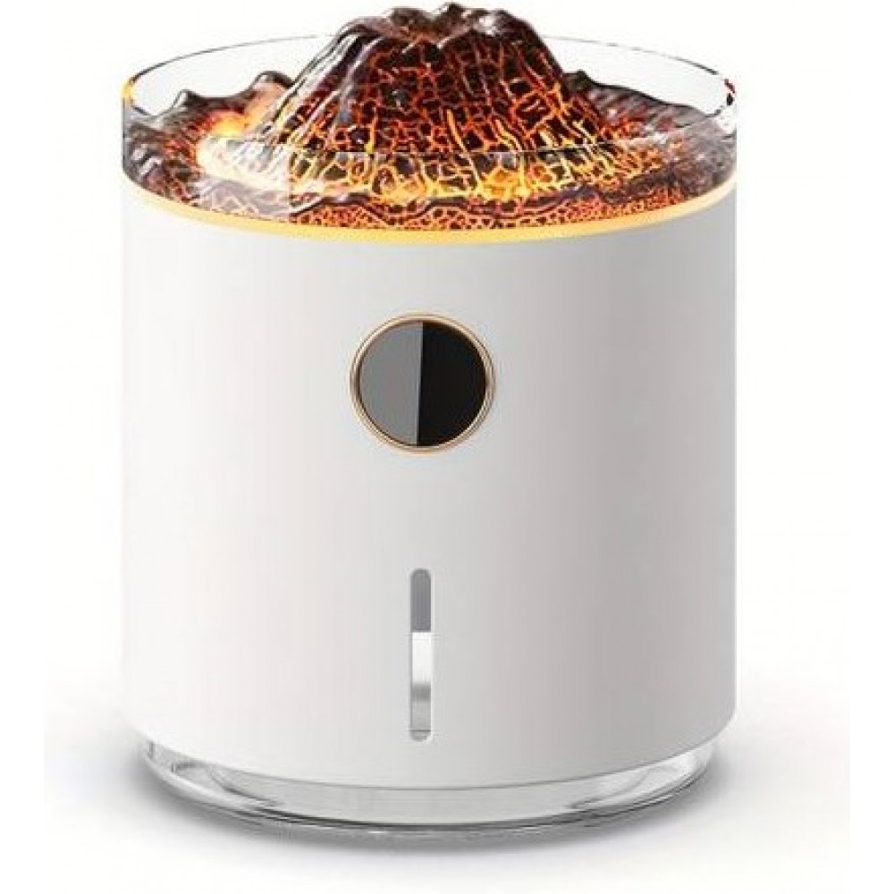 Humidificateur Volcan-Flame diffuseur d'arômes avec affichage digital & flamme LED - Blanc