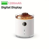 Humidificateur Volcan-Flame diffuseur d'arômes avec affichage digital & flamme LED - Blanc