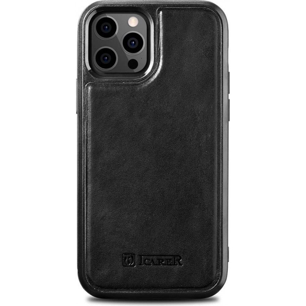 Coque iPhone 12 Pro Max - ICARER cuir véritable Oil Wax Premium - Noir