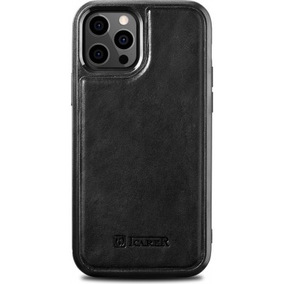 Coque iPhone 12 Pro Max - ICARER cuir v&eacute;ritable Oil Wax Premium - Noir