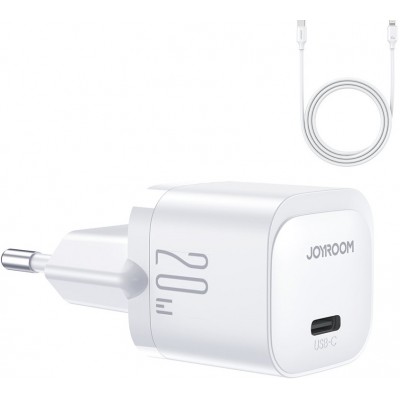 JOYROOM Mini chargeur USB-C 20W PowerDelivery fast charger + câble de charge USB-C vers Lightning - Blanc