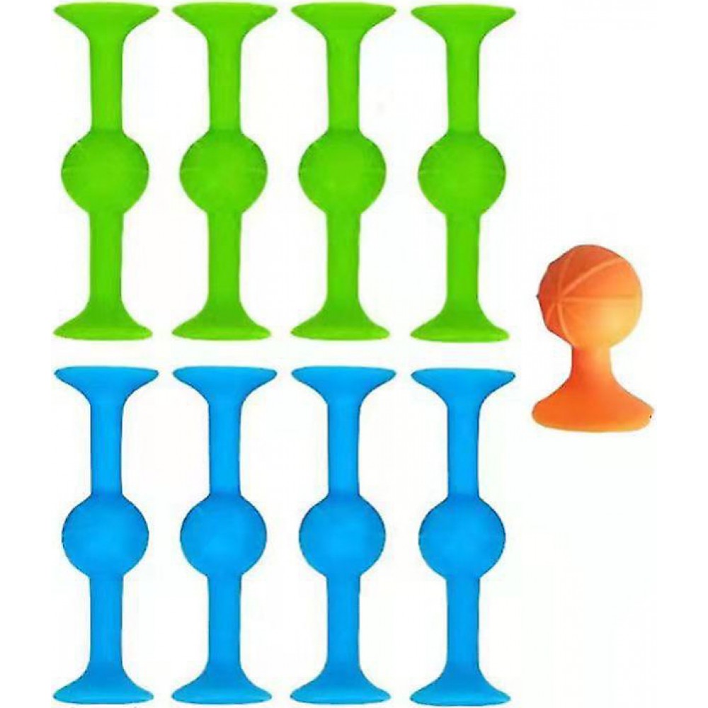 Jeu de fléchettes de table en silicone deux couleurs avec ventouse pour surfaces plates (9 pièces) - Bleu/vert