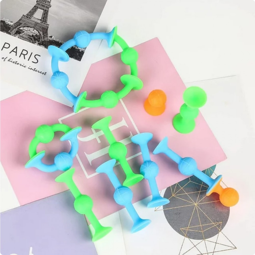 Jeu de fléchettes de table en silicone deux couleurs avec ventouse pour surfaces plates (9 pièces) - Bleu/vert