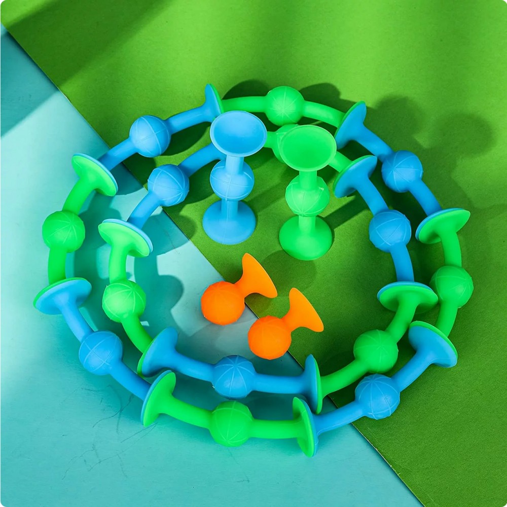 Jeu de fléchettes de table en silicone deux couleurs avec ventouse pour surfaces plates (9 pièces) - Bleu/vert