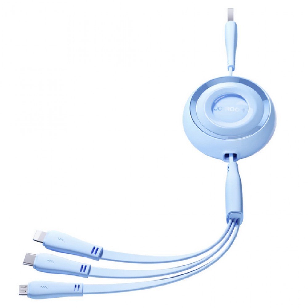 Joyroom 3 in 1 einziehbares Kabel 1m USB-A auf USB-C + Lightning + microUSB - Violett