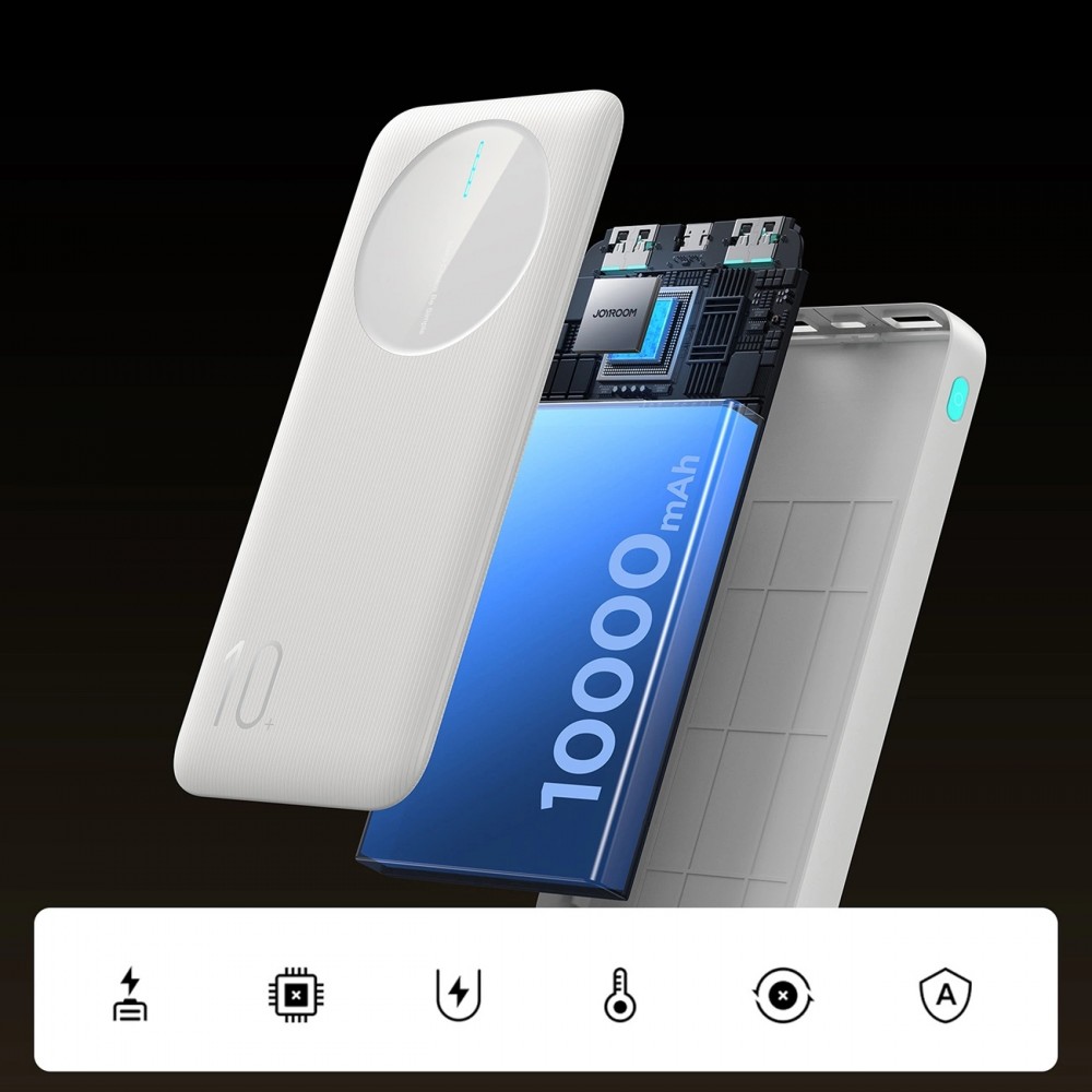 Joyroom 3 in 1 Powerbank mit 10000mAh Kapazität clean Design 2x USB-A 2.4 & 1x USB-C (In+Out) - Weiss