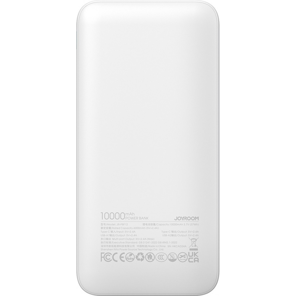 Joyroom 3 in 1 Powerbank mit 10000mAh Kapazität clean Design 2x USB-A 2.4 & 1x USB-C (In+Out) - Weiss
