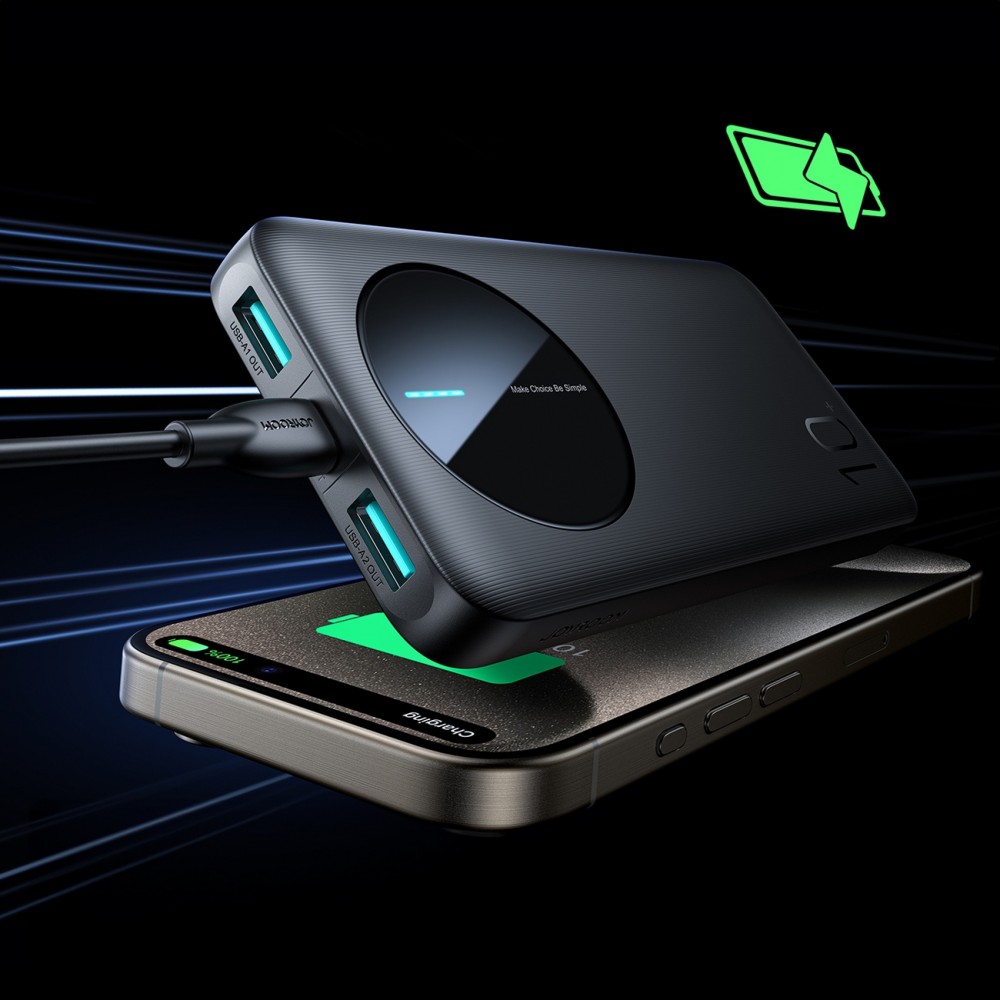 Joyroom Powerbank 3 en 1 avec capacité de 10000mAh clean Design 2x USB-A 2.4 & 1x USB-C (In+Out) - Noir