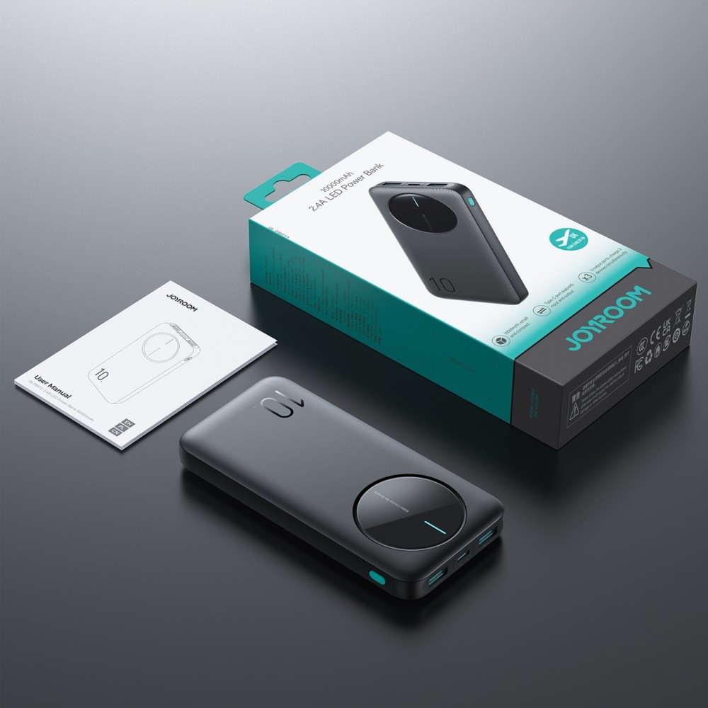 Joyroom Powerbank 3 en 1 avec capacité de 10000mAh clean Design 2x USB-A 2.4 & 1x USB-C (In+Out) - Noir