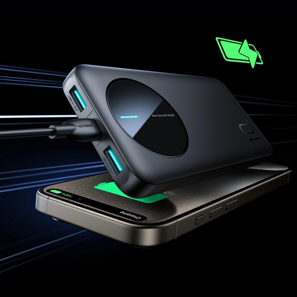 Joyroom Powerbank 3 en 1 avec capacité de 10000mAh clean Design 2x USB-A 2.4 & 1x USB-C (In+Out) - Noir