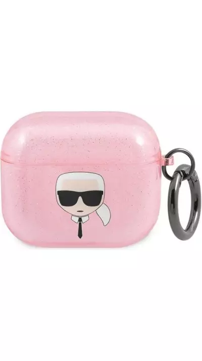 Coque AirPods 3 - Karl Lagerfeld Glitter T&ecirc;te de Karl - Rose