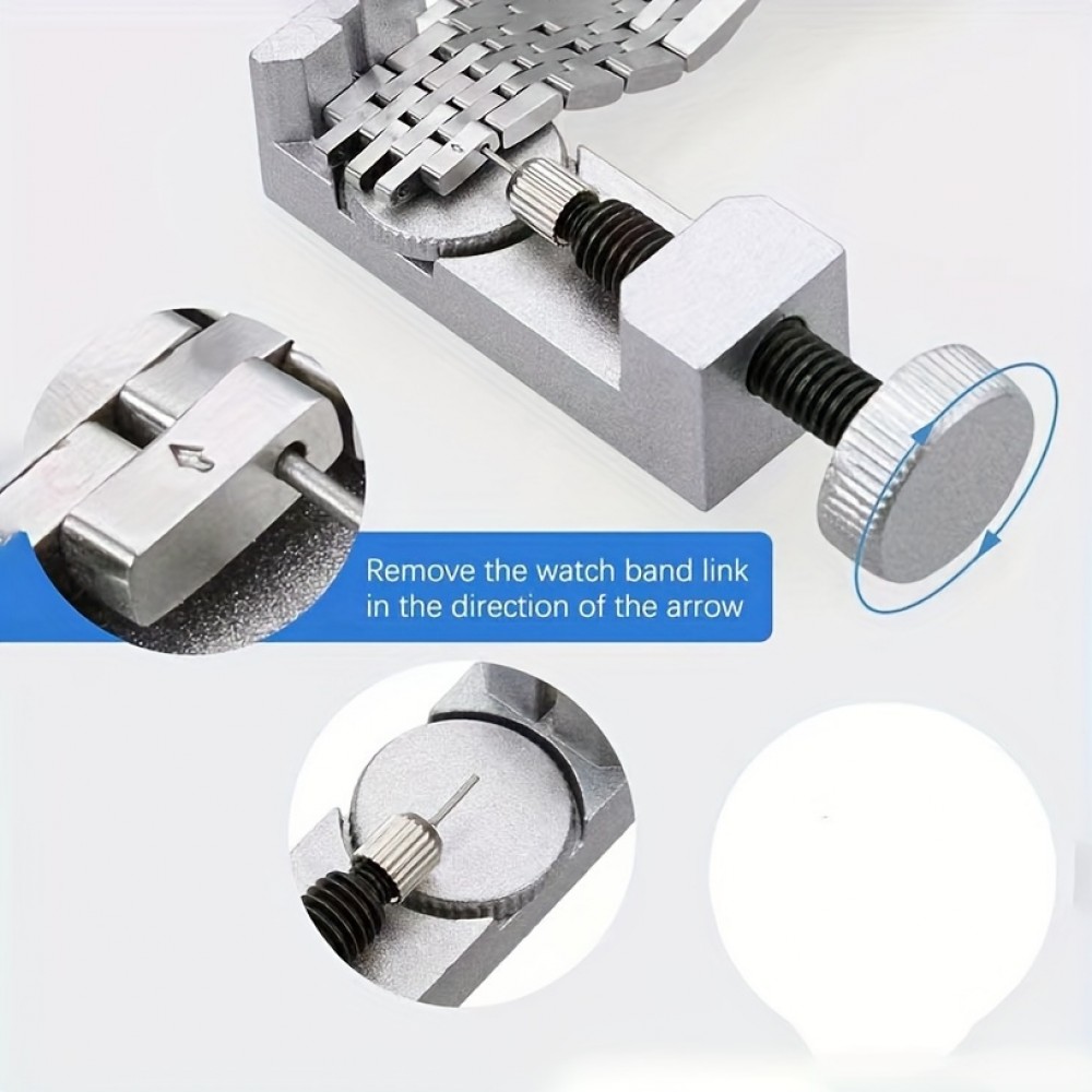 Uhren Einstellset mit Stiftentferner und Reparaturwerkzeugen für Metallarmbänder - Silber