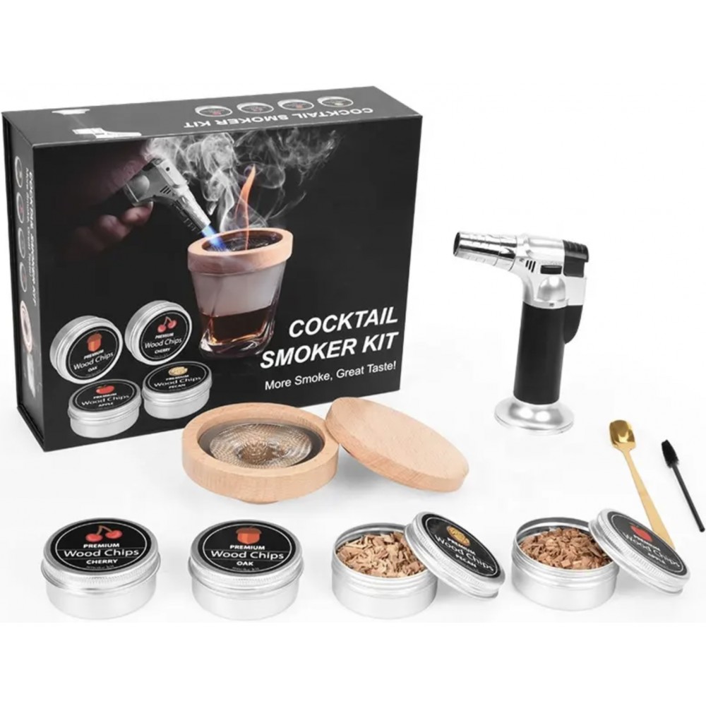 Cocktail Smoker Kit mit Heater sowie premium Wood 4 Holzsorten für smoking Whiskey & Bourbon