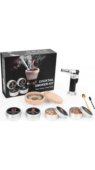 Kit fumoir cocktail avec brûleur premium wood bois fumé pour smoker du whisky et du bourbon