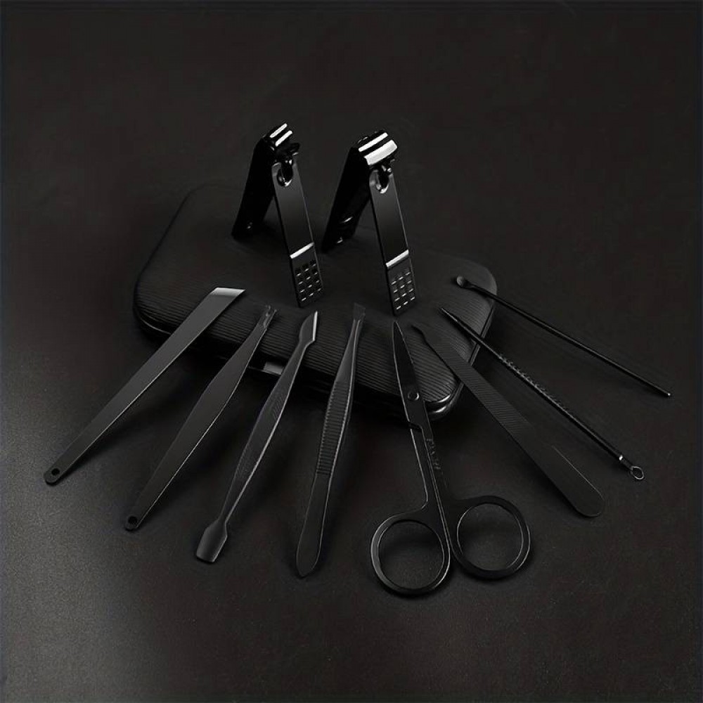 Kit manucure et pédicure professionnel 10 pièces avec étui de voyage portable - Noir