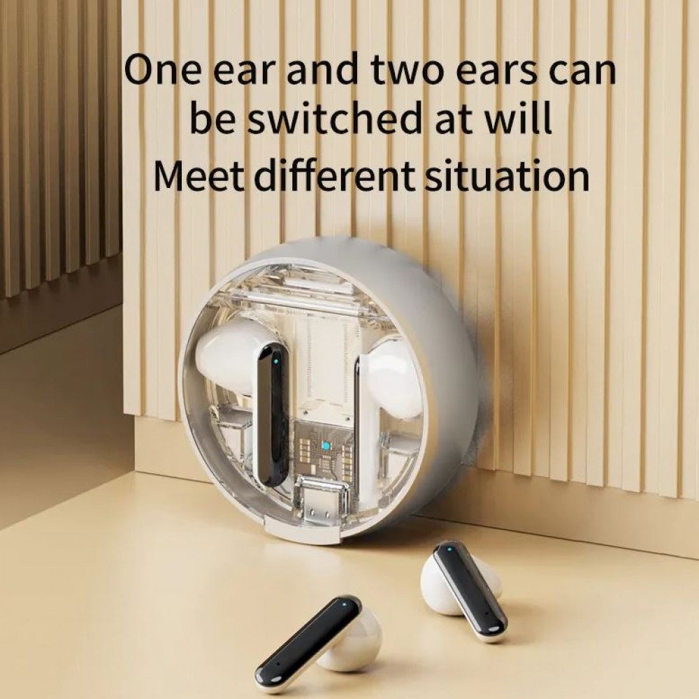 Lenovo LP8 Pro Ecouteurs Bluetooth sans fil In-Ear BT 5.2 avec étui de chargement transparent - Blanc