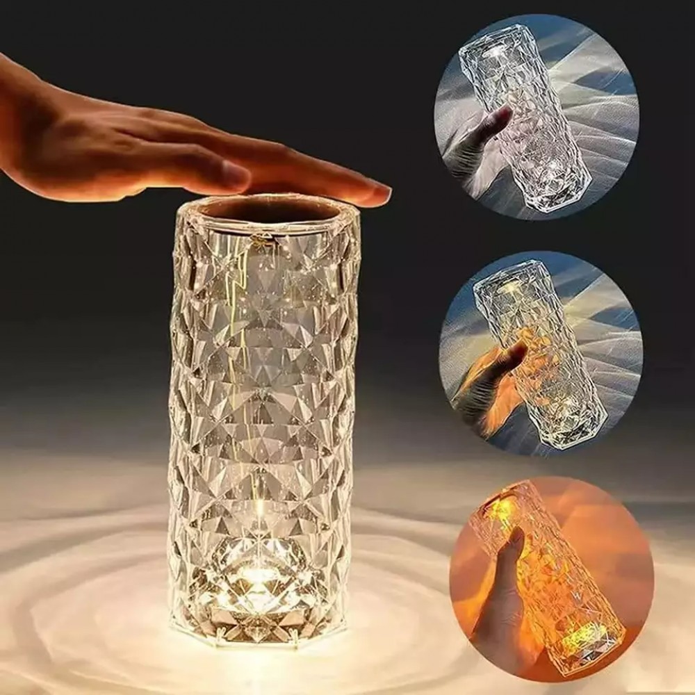 Lampe d’ambiance tactile portable sans fil effet cristal LED multicolore 16 couleurs - Petite taille (15 cm)