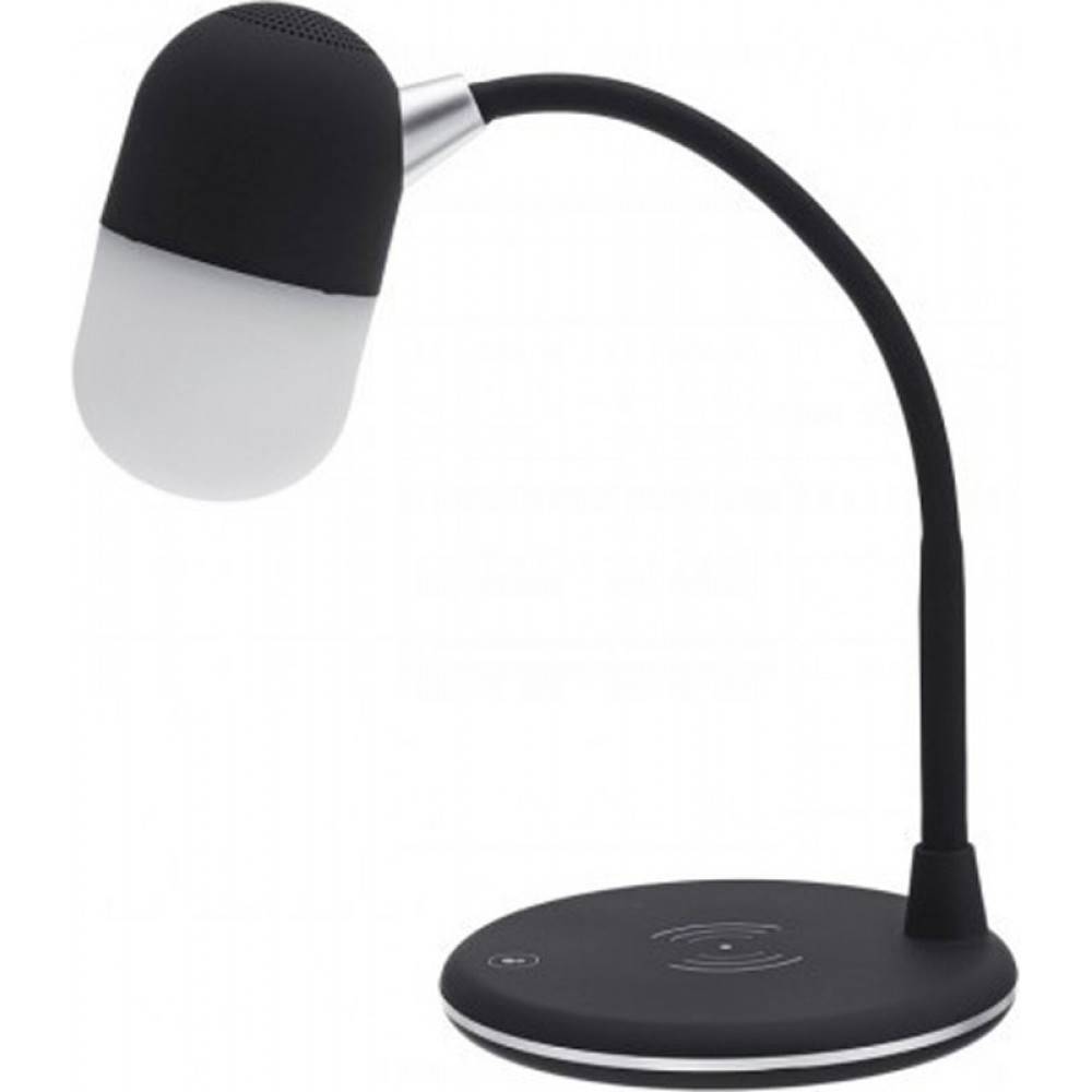 Lampe de chevet 3 en 1 avec haut-parleur et recharge sans fil, lumière LED - Noir