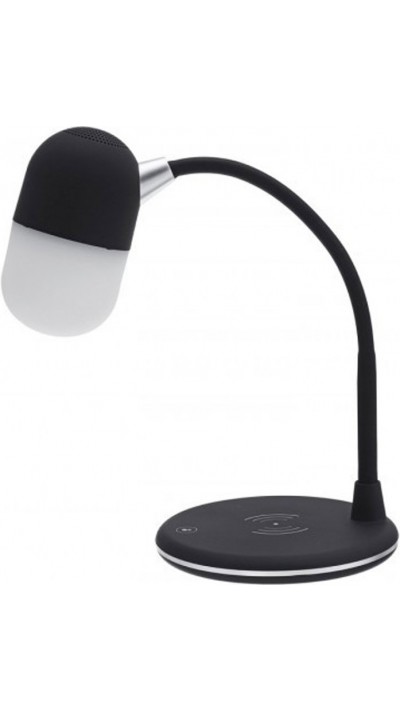 Lampe de chevet 3 en 1 avec haut-parleur et recharge sans fil, lumière LED - Noir