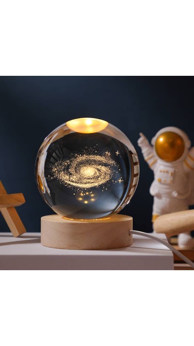 Lampe de nuit 3D décorative cristal en forme de boule avec motif Voie lactée - Transparent