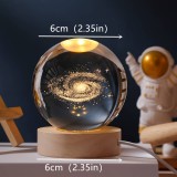 Lampe de nuit 3D décorative cristal en forme de boule avec motif Voie lactée - Transparent
