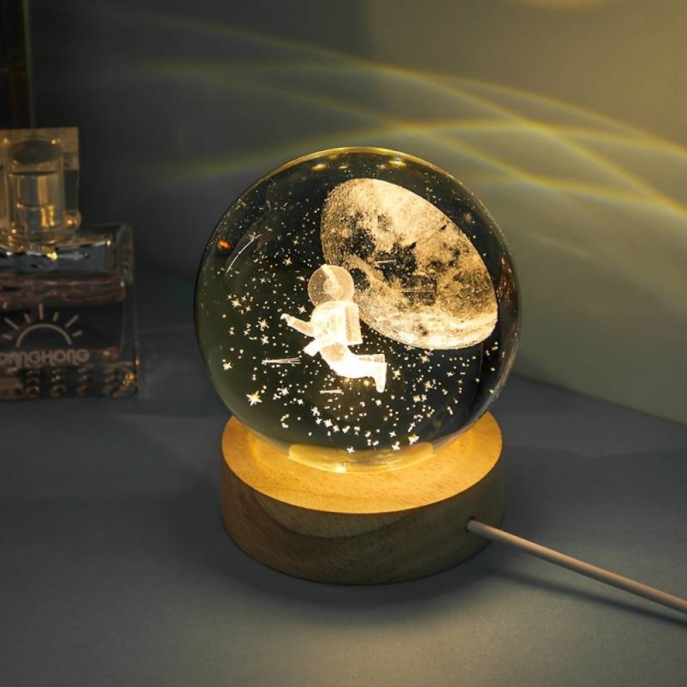 Lampe de nuit 3D décorative cristal en forme de boule avec motif Voyager in the sky - Transparent