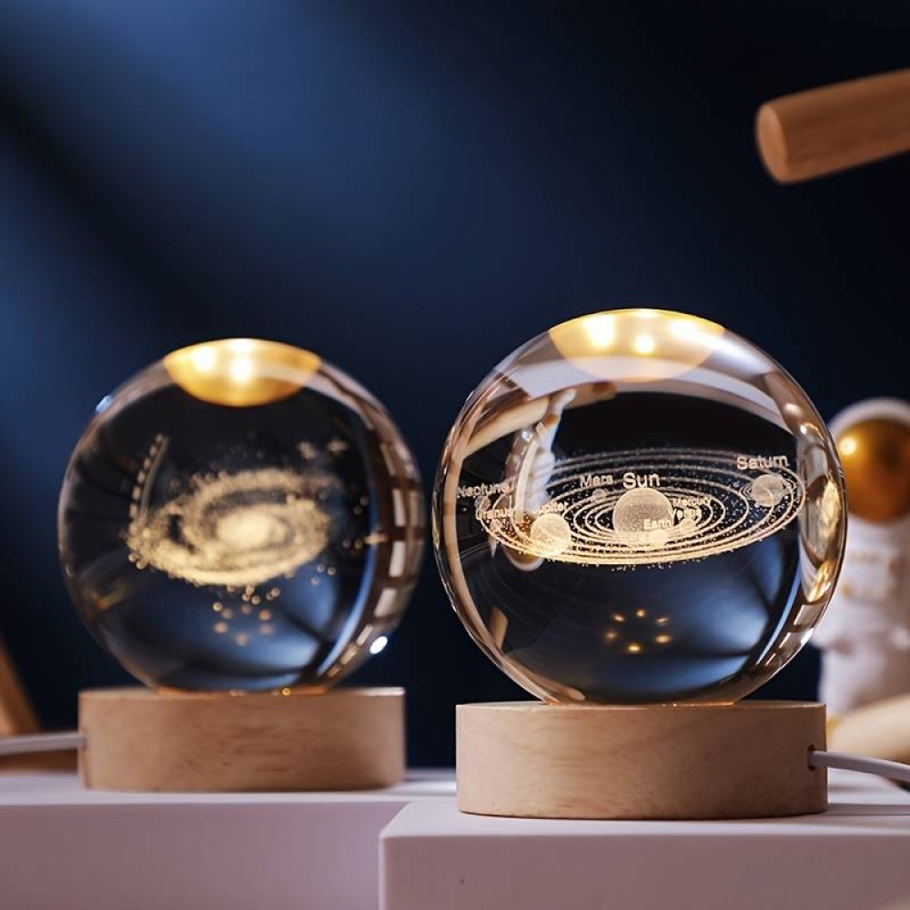 Lampe de nuit 3D décorative cristal en forme de boule avec motif Voyager in the sky - Transparent