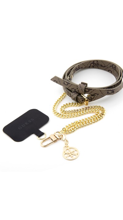 Lanière / bandoulière Guess universelle en similicuir avec monogramme réglable et pendentif Charm en argent - Brun et or