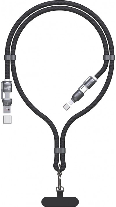 Lanière câble 4 en 1 Dudao L20MAX USB-A / USB-C / Lightning PD QC 65W (1.5 m) - Noir