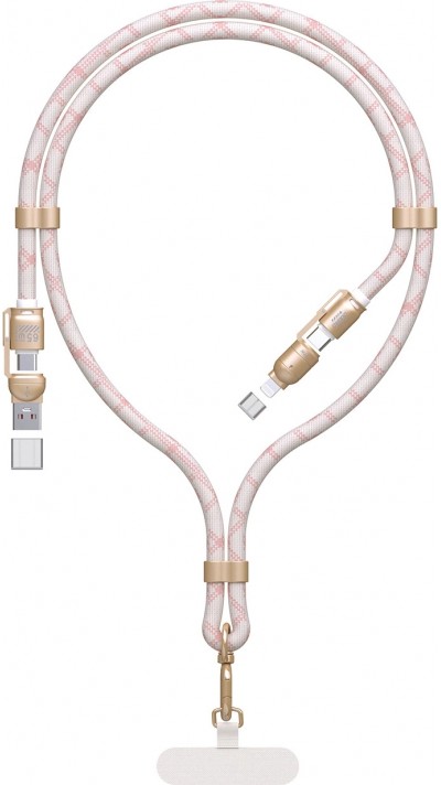 Lanière câble 4 en 1 Dudao L20MAX USB-A / USB-C / Lightning PD QC 65W (1.5 m) - Rose