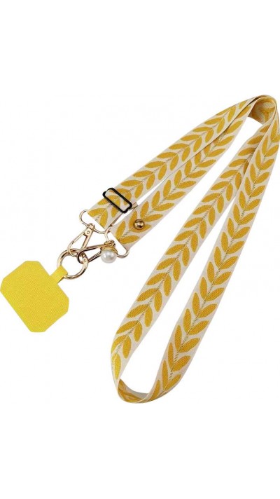 Lanière universelle de téléphone élégante et ajustable en tissu avec fausse perle - Jaune