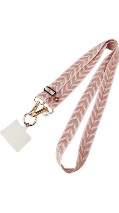 Lanière universelle de téléphone élégante et ajustable en tissu avec fausse perle - Rose