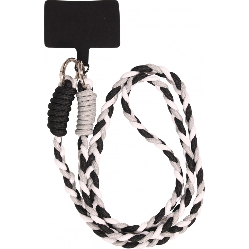 Lanière universelle pour smartphone cordon tressé tricolore en tissu élastique - Noir