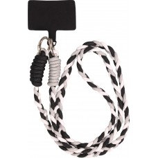 Lanière universelle pour smartphone cordon tressé tricolore en tissu élastique - Noir