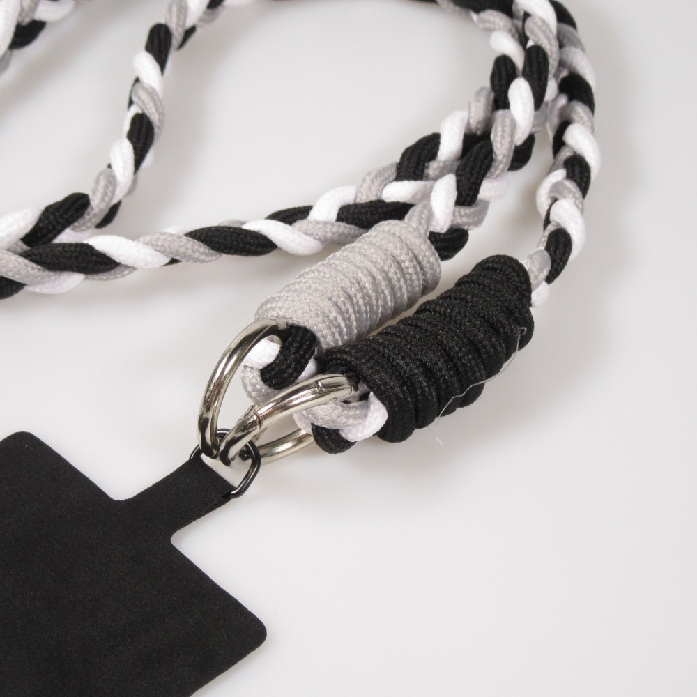 Lanière universelle pour smartphone cordon tressé tricolore en tissu élastique - Noir
