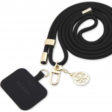 Guess Riemen/Umhängeband mit eingraviertem Logo und universellem goldenen Charm-Anhänger - Schwarz
