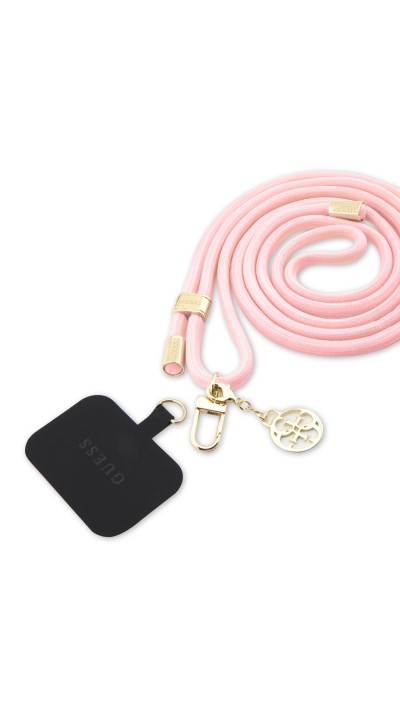 Guess Riemen/Umhängeband mit eingraviertem Logo und universellem goldenen Charm-Anhänger - Rosa