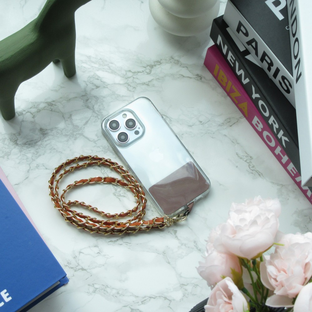 Elegante und raffinierte universelle Smartphone-Schlaufe/Schnalle aus Kunstleder und Metall - Braun